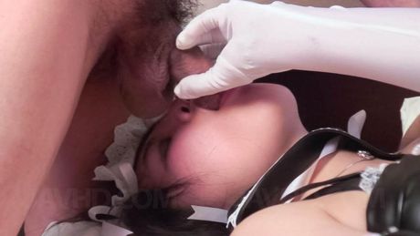 Eri Yoshino Asian in uniform has mouth and pussy fucked by penis