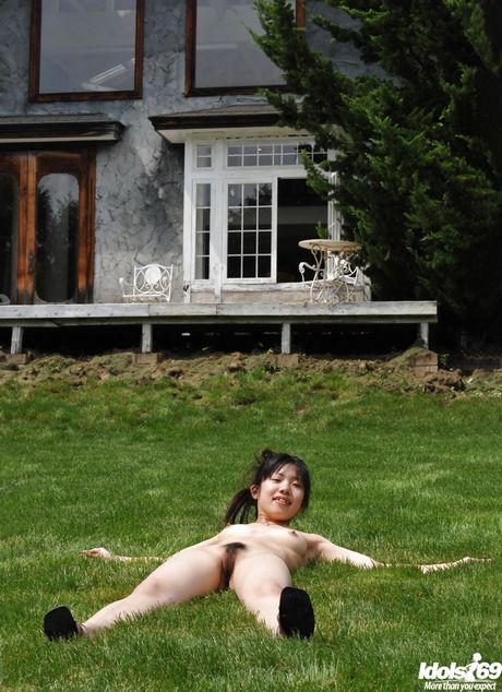 Attractive japanese Youzn exposing tiny tits and sexy ass outdoor